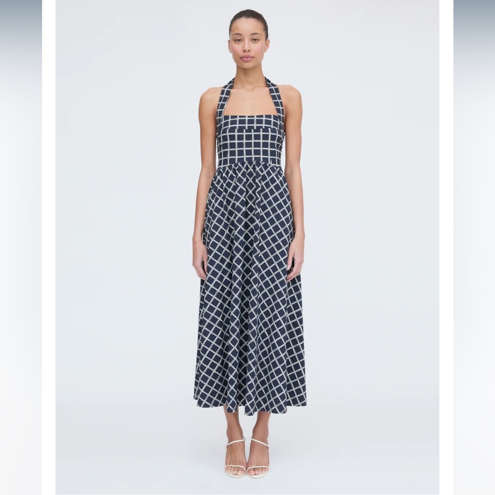 Hill House Navy and White Check Halter Midi Dress